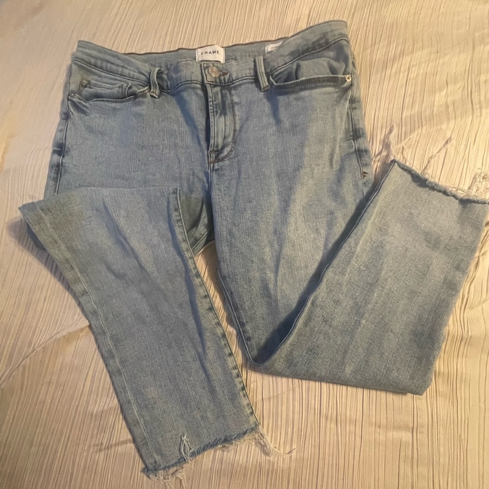 Frame women’s denim jeans Le Garçon crop faded raw hem size 32